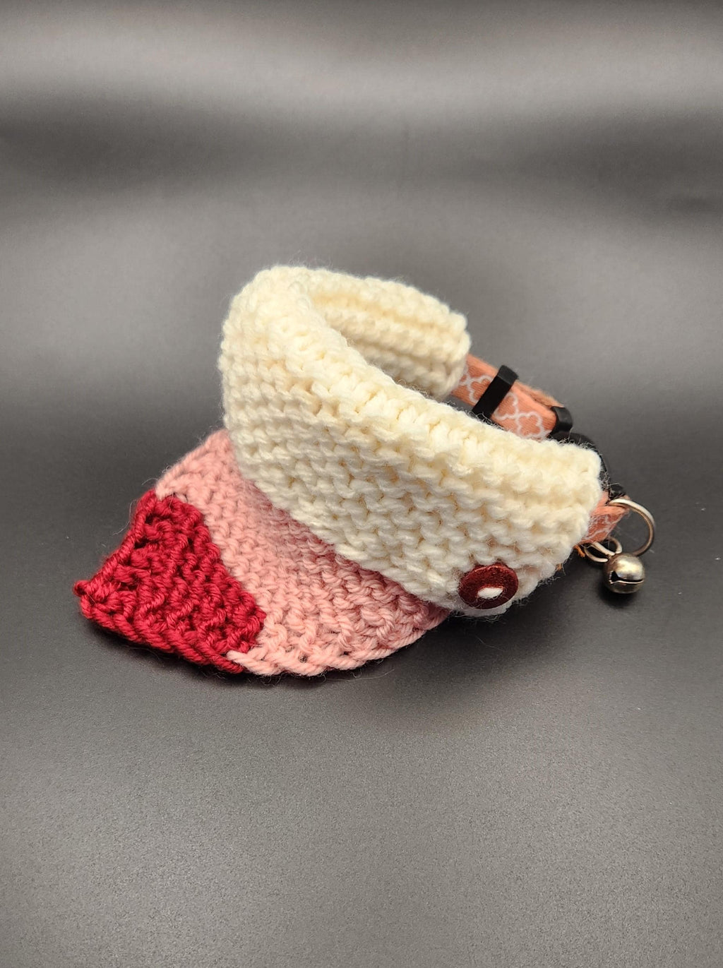 Valentine's small pet bandana, knit over-the-collar cat bandanna, red white pink striped pet neckwear