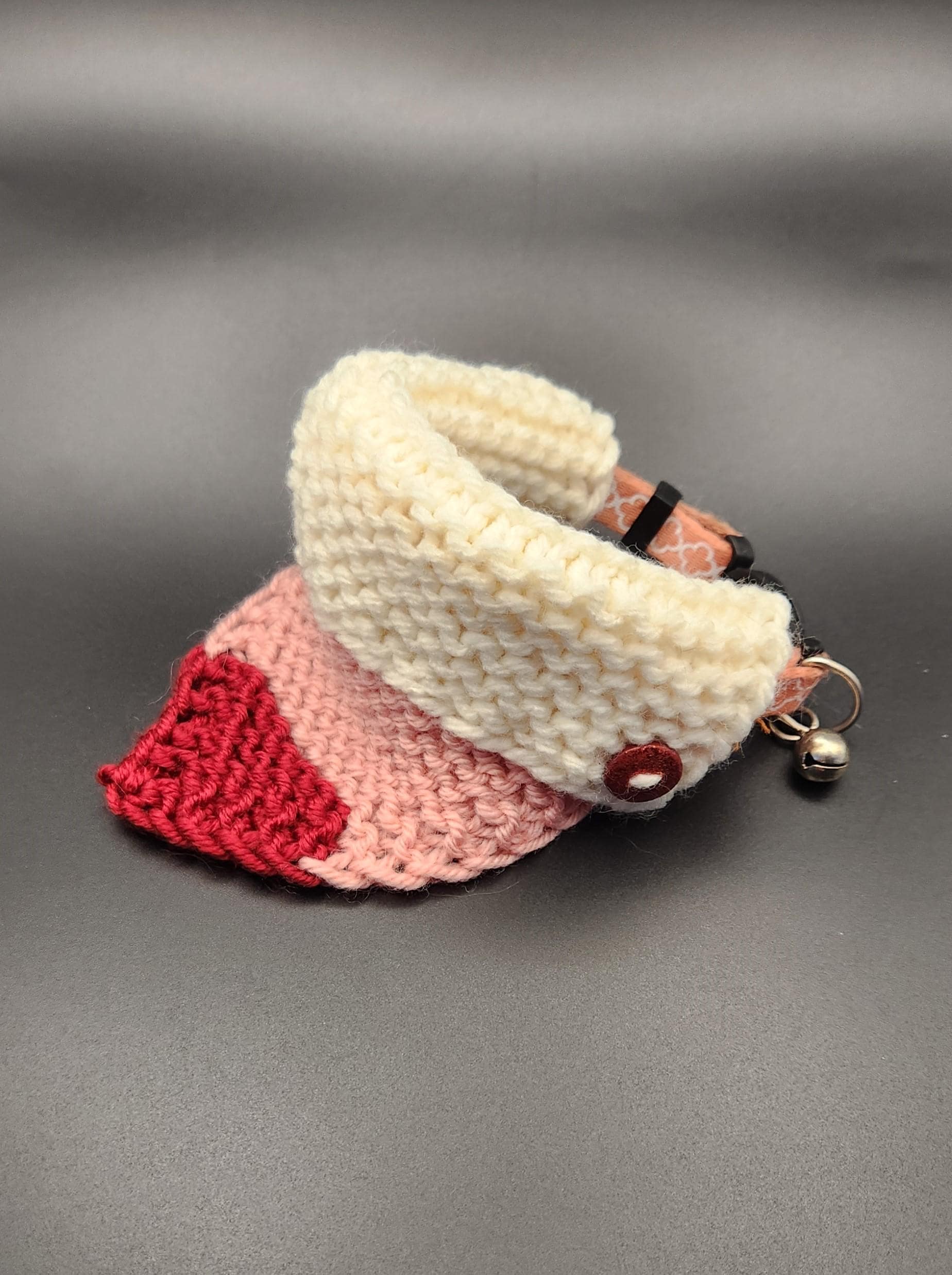 Valentine's small pet bandana, knit over-the-collar cat bandanna, red white pink striped pet neckwear