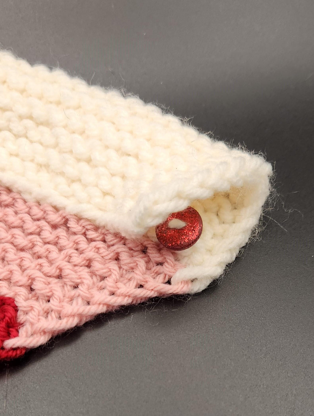 Valentine's small pet bandana, knit over-the-collar cat bandanna, red white pink striped pet neckwear