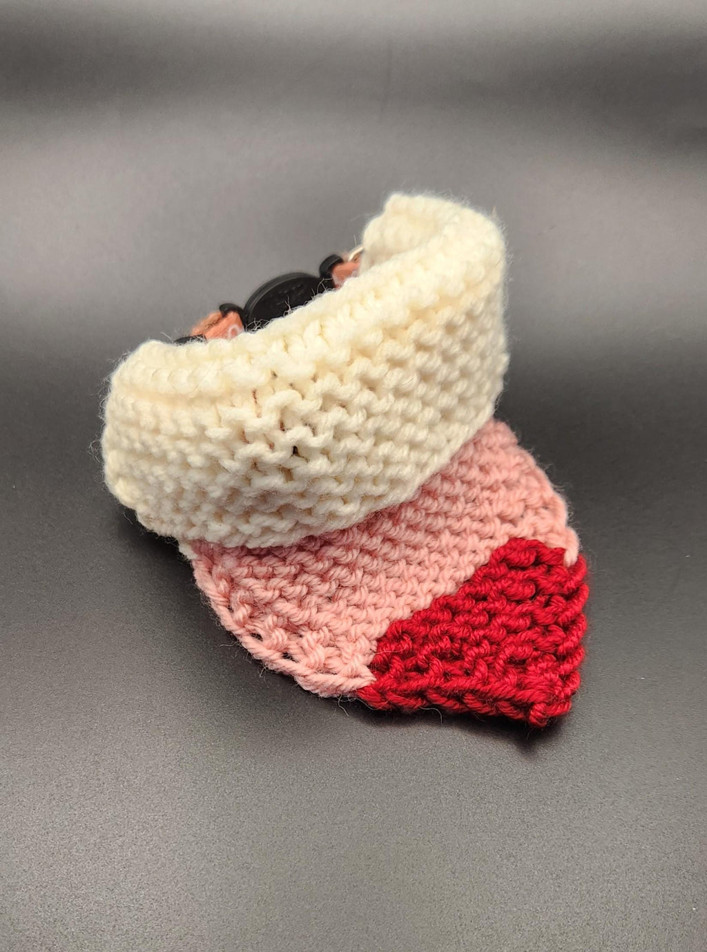 Valentine's small pet bandana, knit over-the-collar cat bandanna, red white pink striped pet neckwear