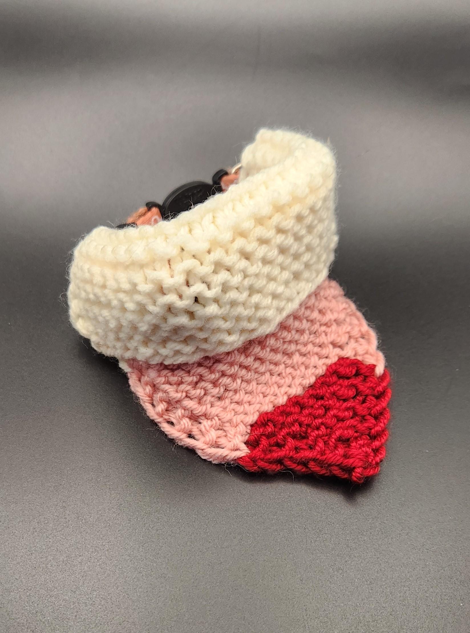 Valentine's small pet bandana, knit over-the-collar cat bandanna, red white pink striped pet neckwear