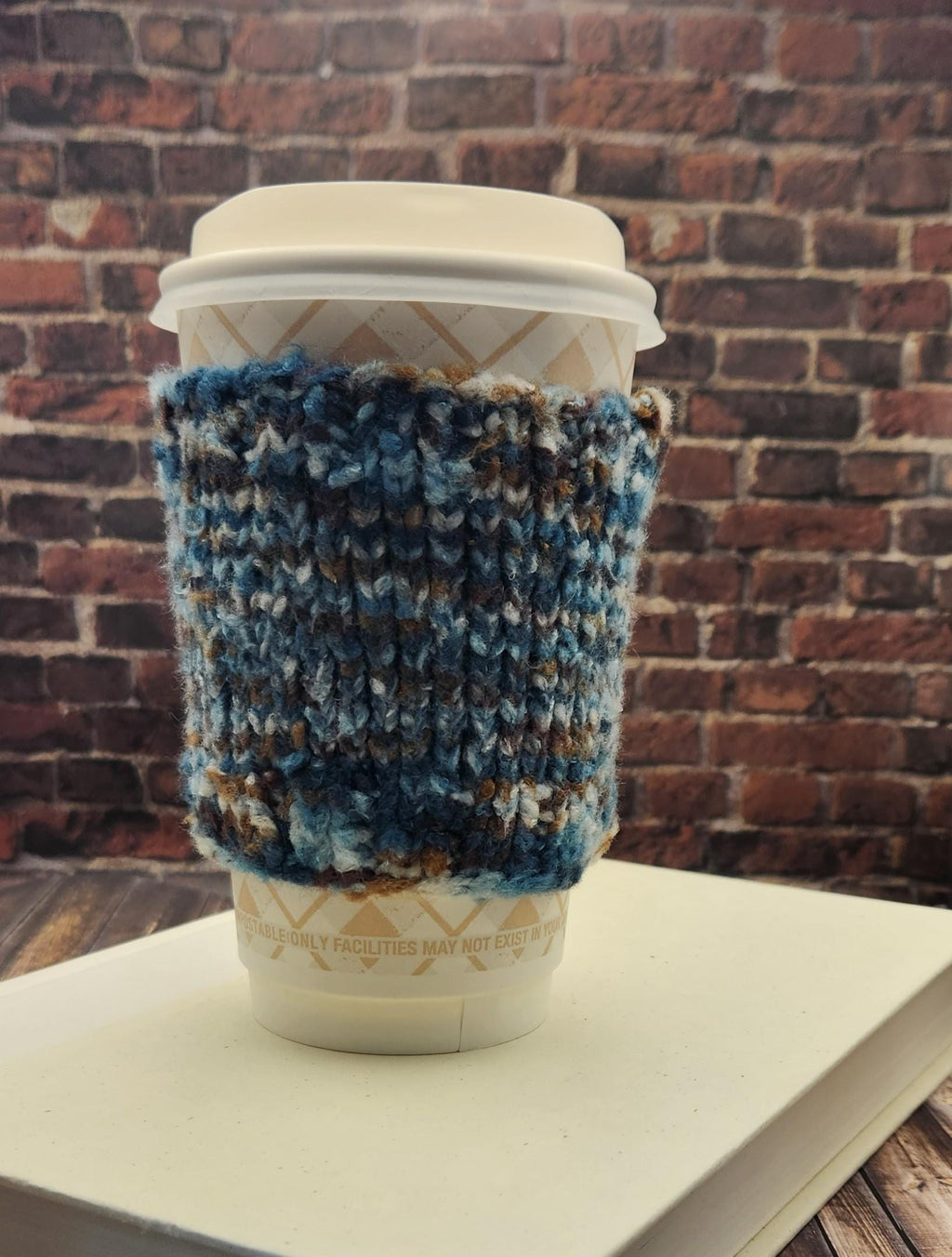 Blue/brown coffee cozy
