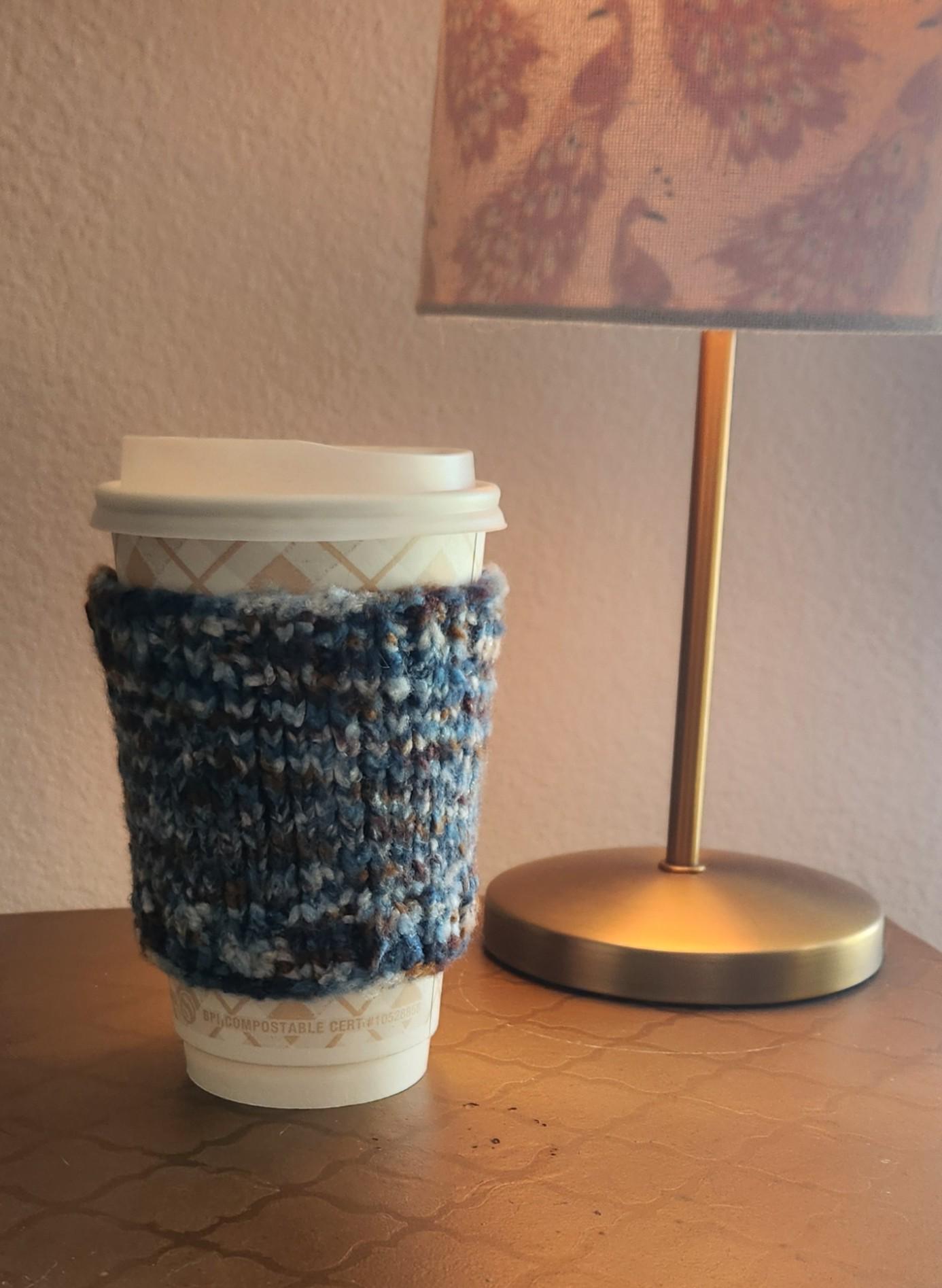 Blue/brown coffee cozy
