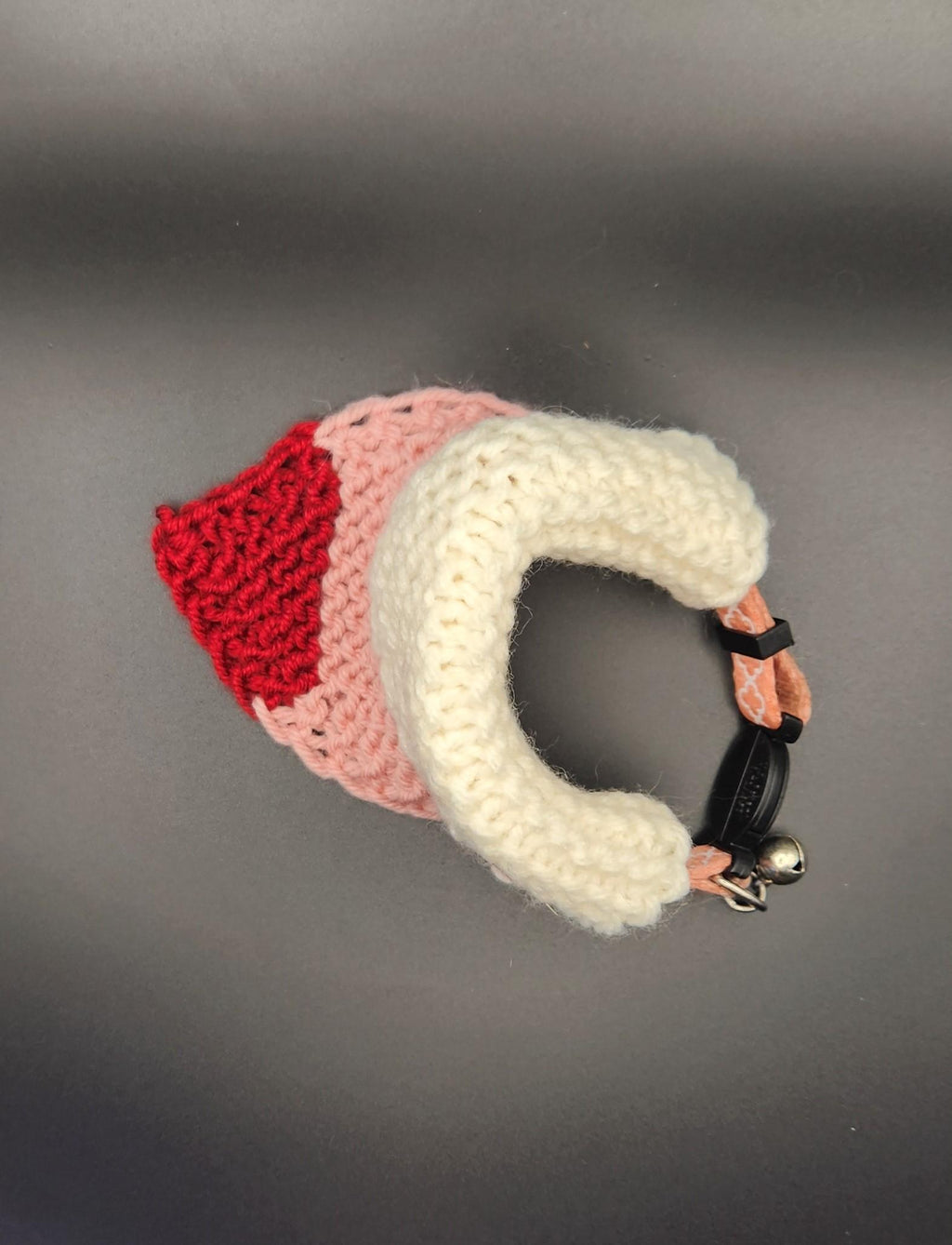 Valentine's small pet bandana, knit over-the-collar cat bandanna, red white pink striped pet neckwear