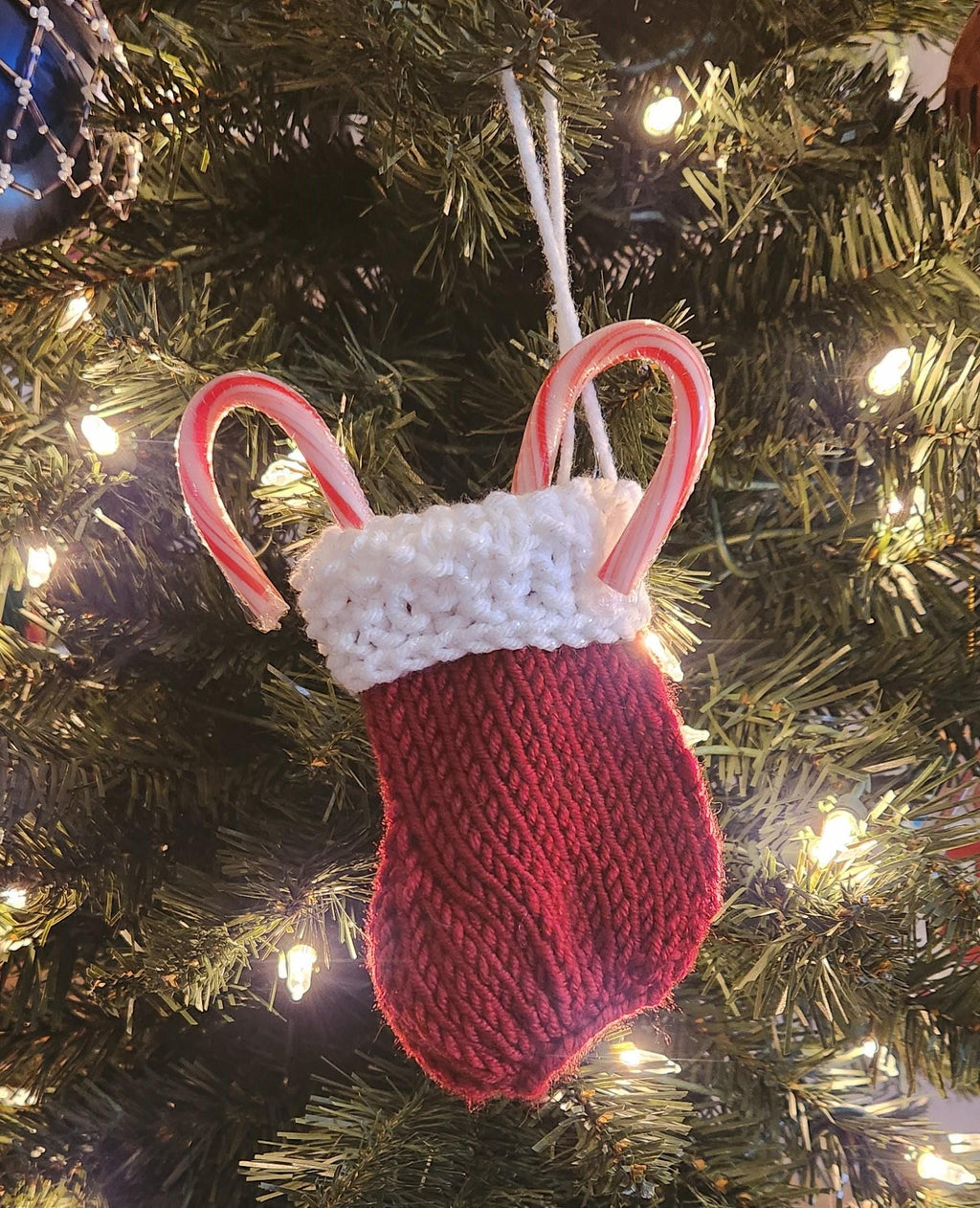 Christmas Knit Stocking Ornament: Sparkle White Acrylic, Gift Card Holder