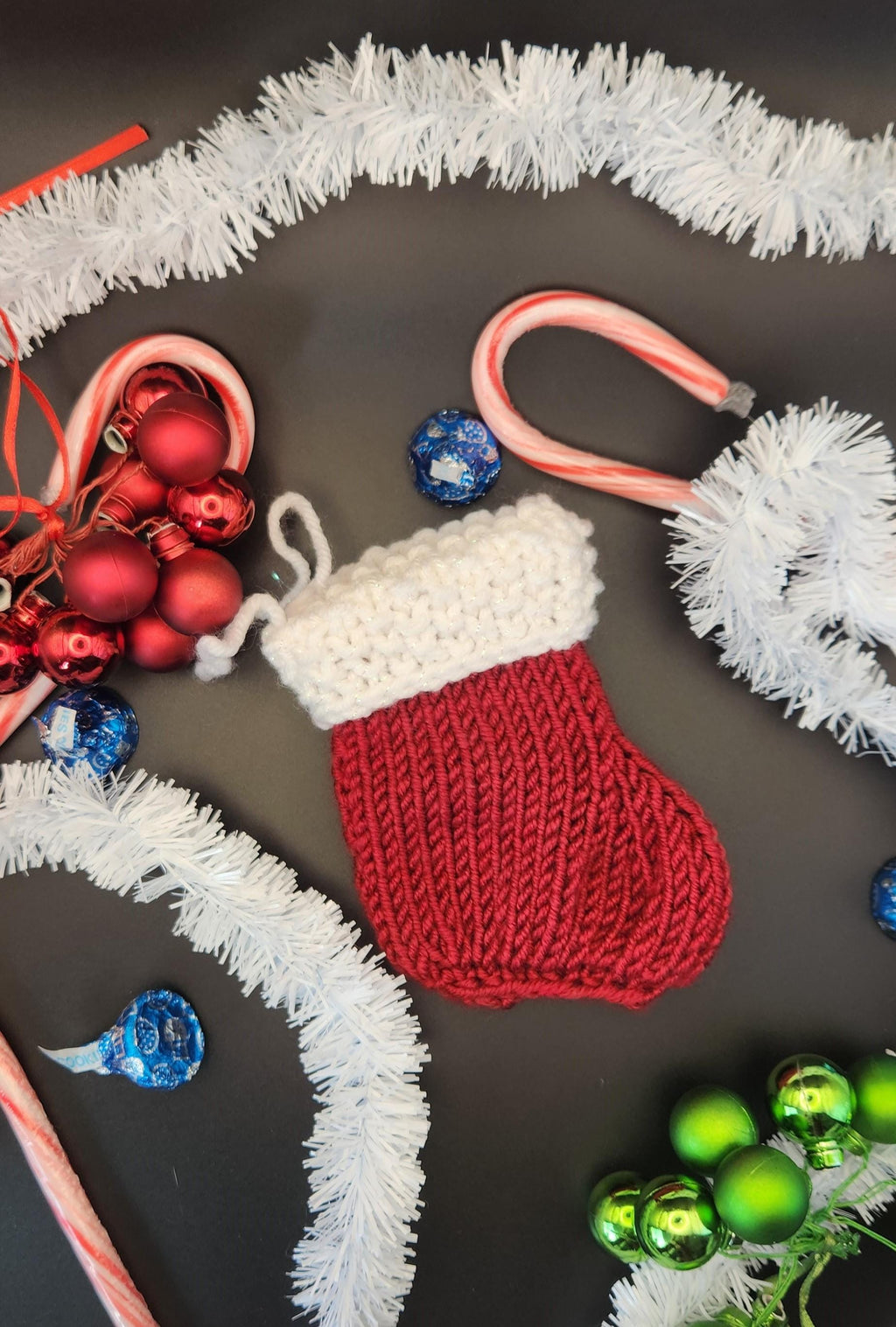 Christmas Knit Stocking Ornament: Sparkle White Acrylic, Gift Card Holder