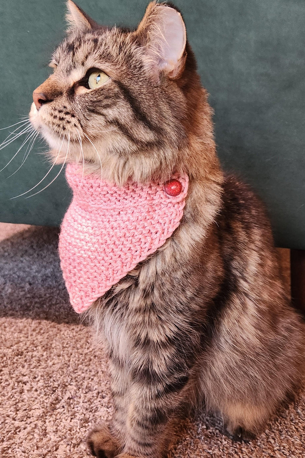 Valentine's small pet bandana, knit over-the-collar cat bandanna, handmade pink pet accessories