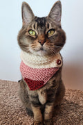 Valentine's small pet bandana, knit over-the-collar cat bandanna, red white pink striped pet neckwear