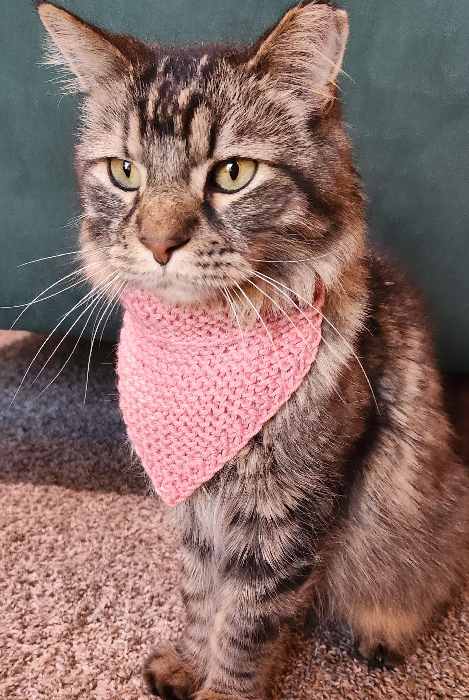 Valentine's small pet bandana, knit over-the-collar cat bandanna, handmade pink pet accessories