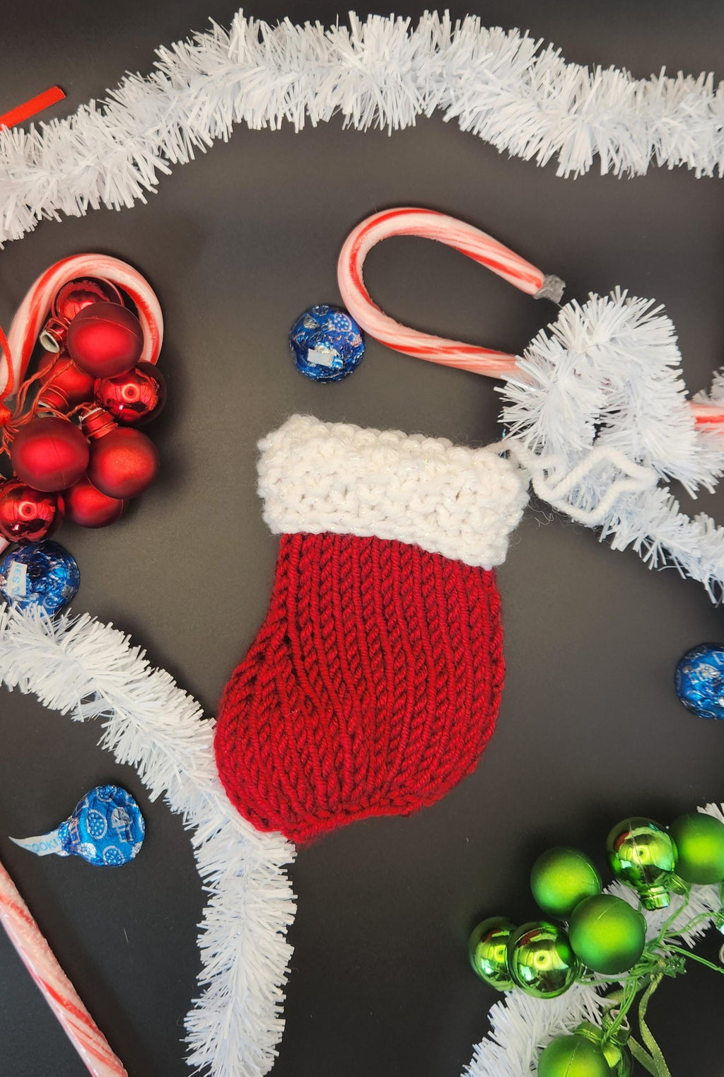 Christmas Knit Stocking Ornament: Sparkle White Acrylic, Gift Card Holder
