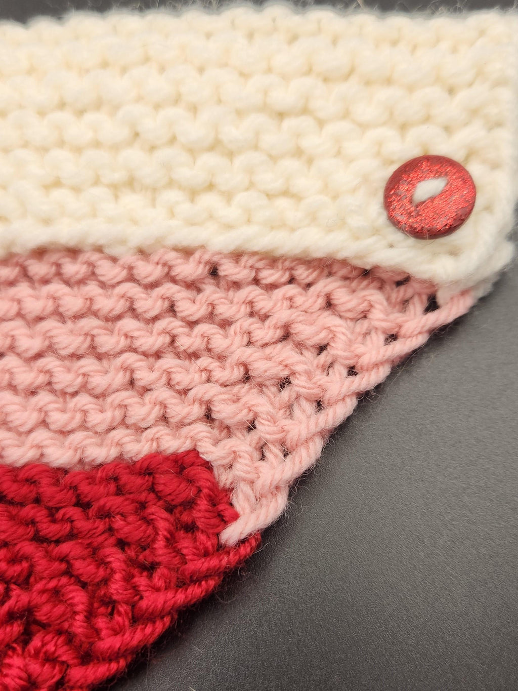 Valentine's small pet bandana, knit over-the-collar cat bandanna, red white pink striped pet neckwear