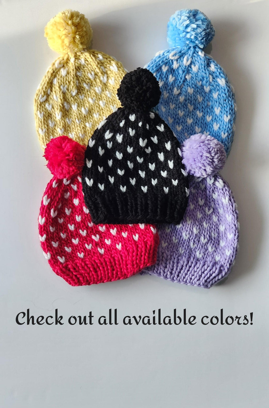 Black white hat, knit hearts black beanie, handmade mini heart winter hat