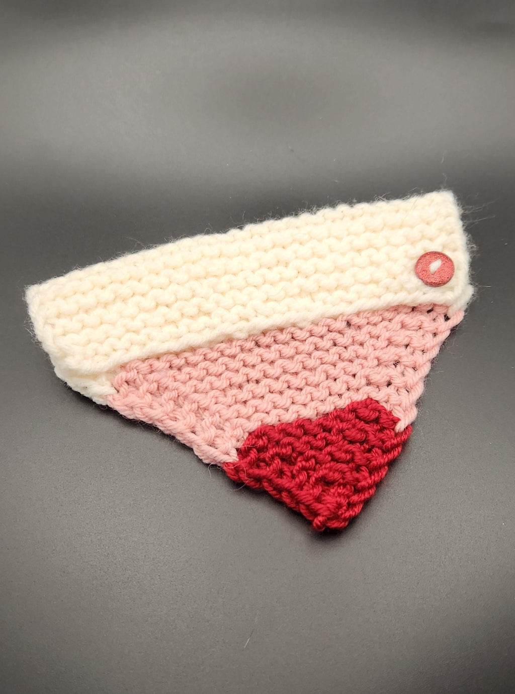 Valentine's small pet bandana, knit over-the-collar cat bandanna, red white pink striped pet neckwear
